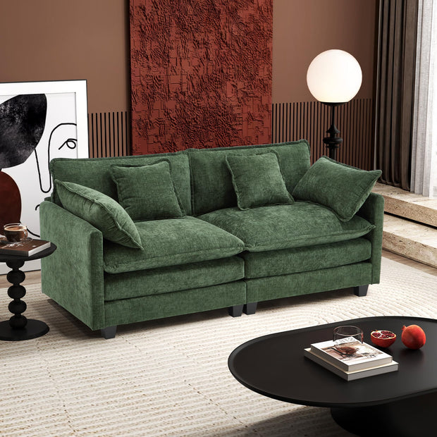 Ihanherry 146" U-Shaped Modern Sofa Modular Sectional Cloud Couch with 2 Ottoman, 6-Seat Chenille Deep Seat Sofa with 6 Pillows for Living Room, Bedroom and Apartment, Grey