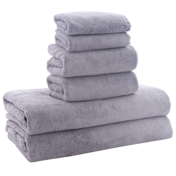 MOONQUEEN Ultra Soft Towel Set-Quick Drying-2 Bath Towels 2 Hand Towels 2 Washcloths - Microfiber Coral Velvet Highly Absorbent Towel for Bath Fitness, Bathroom, Sports, Yoga, Travel(Dark Grey, 6 Pcs)