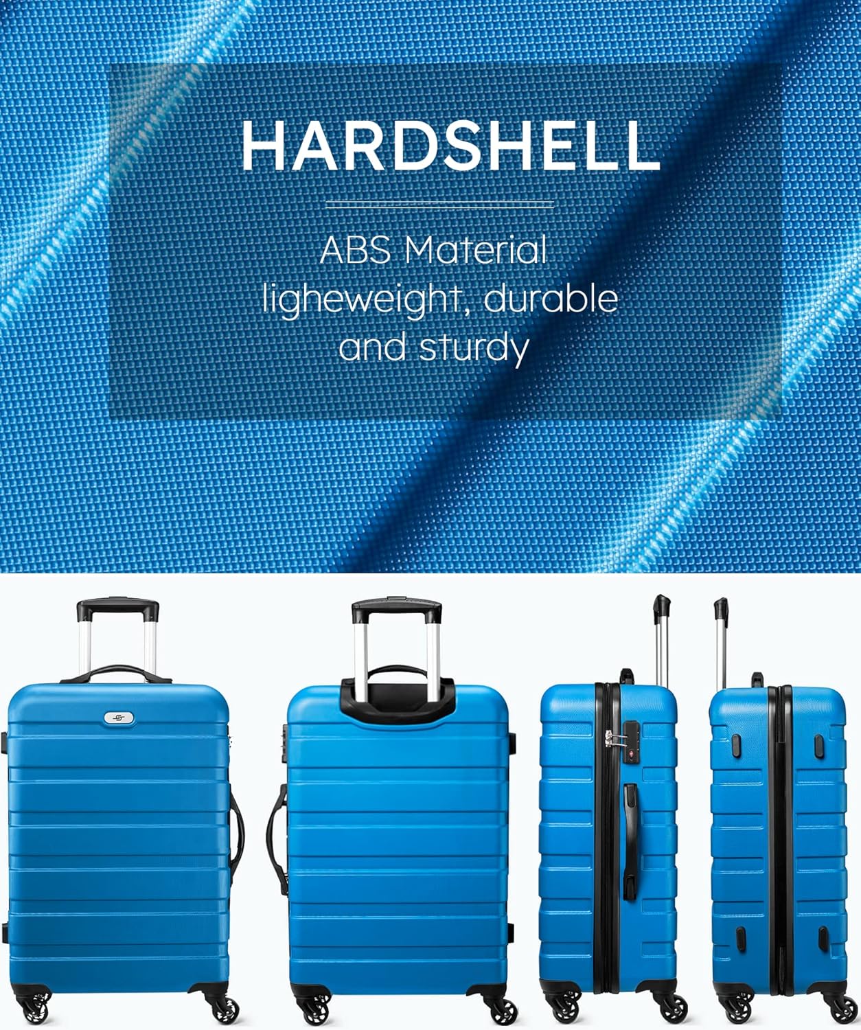 Suitour Luggage 3 Piece Sets Hard Shell Luggage Set with Spinner Wheels, TSA Lock, 20 24 28 inch Travel Suitcase Sets, Cerulean Blue