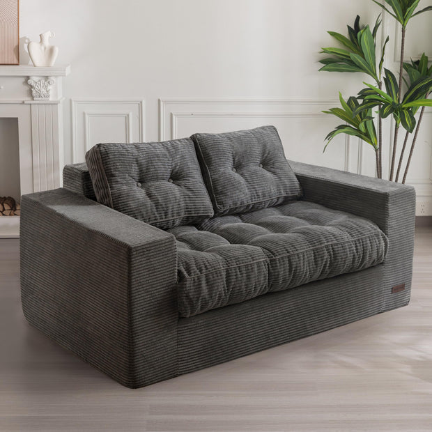 MAXYOYO 3 Seater Couch for Living Room, Boneless Couch with Tufted Cushion & Backrest, Upholstered Floor Sofa with Armrests, Sofa in A Box, No Assembly Required, Dark Grey