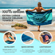 Nova Blue Turtle Beach Towel – Tropical Blue Colors with A Unique Design, Extra Large, XL (34”x 63”) Made from 100% Cotton for Kids & Adults