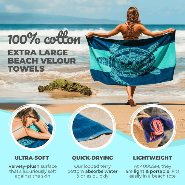 Nova Blue Turtle Beach Towel – Tropical Blue Colors with A Unique Design, Extra Large, XL (34”x 63”) Made from 100% Cotton for Kids & Adults
