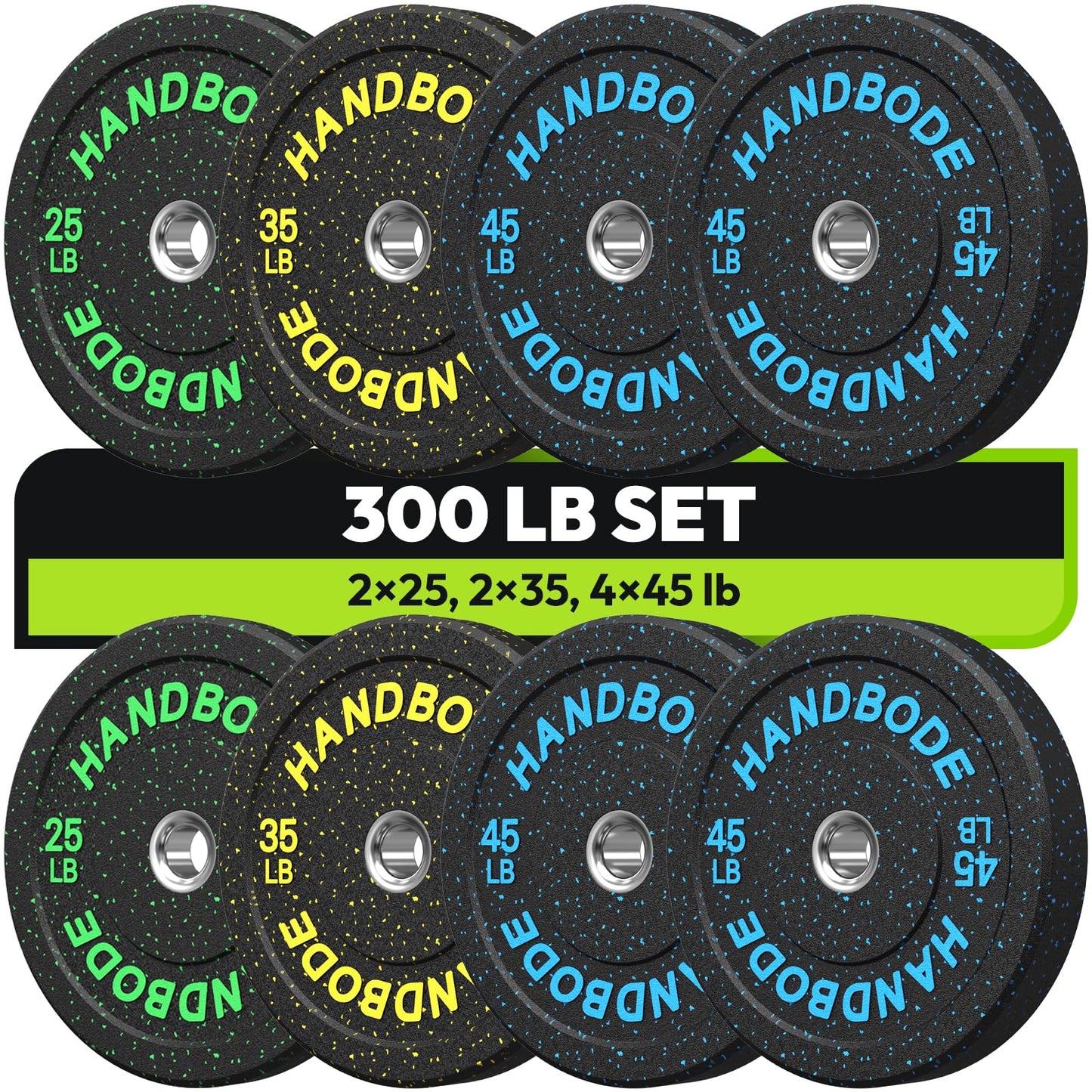 2-Inch Bumper Plates High Bounce, Olympic Weight Plate Set 45/100/160/190/260/300lb, Barbell Weight Plates Set for Home Gym, Colored Weights Rubber Strength Training Plate for Weight Lifting