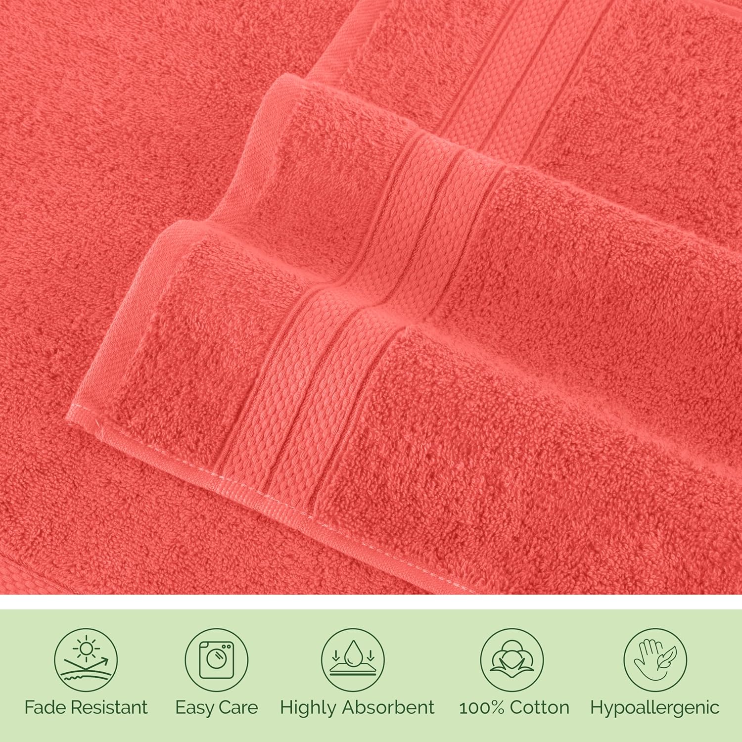 Elegant Comfort Luxury 6-Piece Towel Set, Premium Soft 100% Turkish Cotton, Three Line Popcorn Design 2 Bath Towels, 2 Hand Towels and 2 Washcloths Towel Set - Quick-Drying and Absorbent, Coral