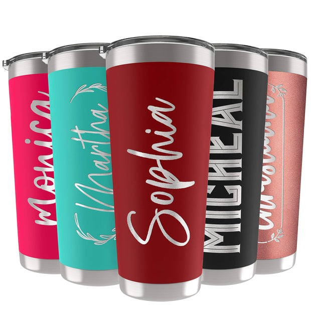 Personalized Tumblers, Stainless Steel 20 oz Tumbler w/Lid | 13 Designs | Personalized Cups Double Walled Insulated Coffee Cup for, Gym, Fitness | Hot and Cold Drink Use - Black