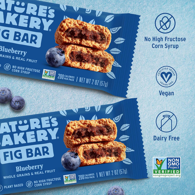 Nature’s Bakery Whole Wheat Fig Bars, Blueberry, Real Fruit, Vegan, Non-GMO, Snack bar, 6 Count (Pack of 6)