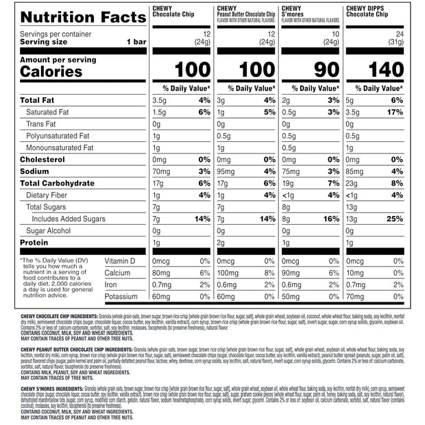 Quaker Chewy Granola Bars, Chewy & Dipps Variety Pack, (58 Bars), Whole Grains, No Artificial Flavors, No Added Colors