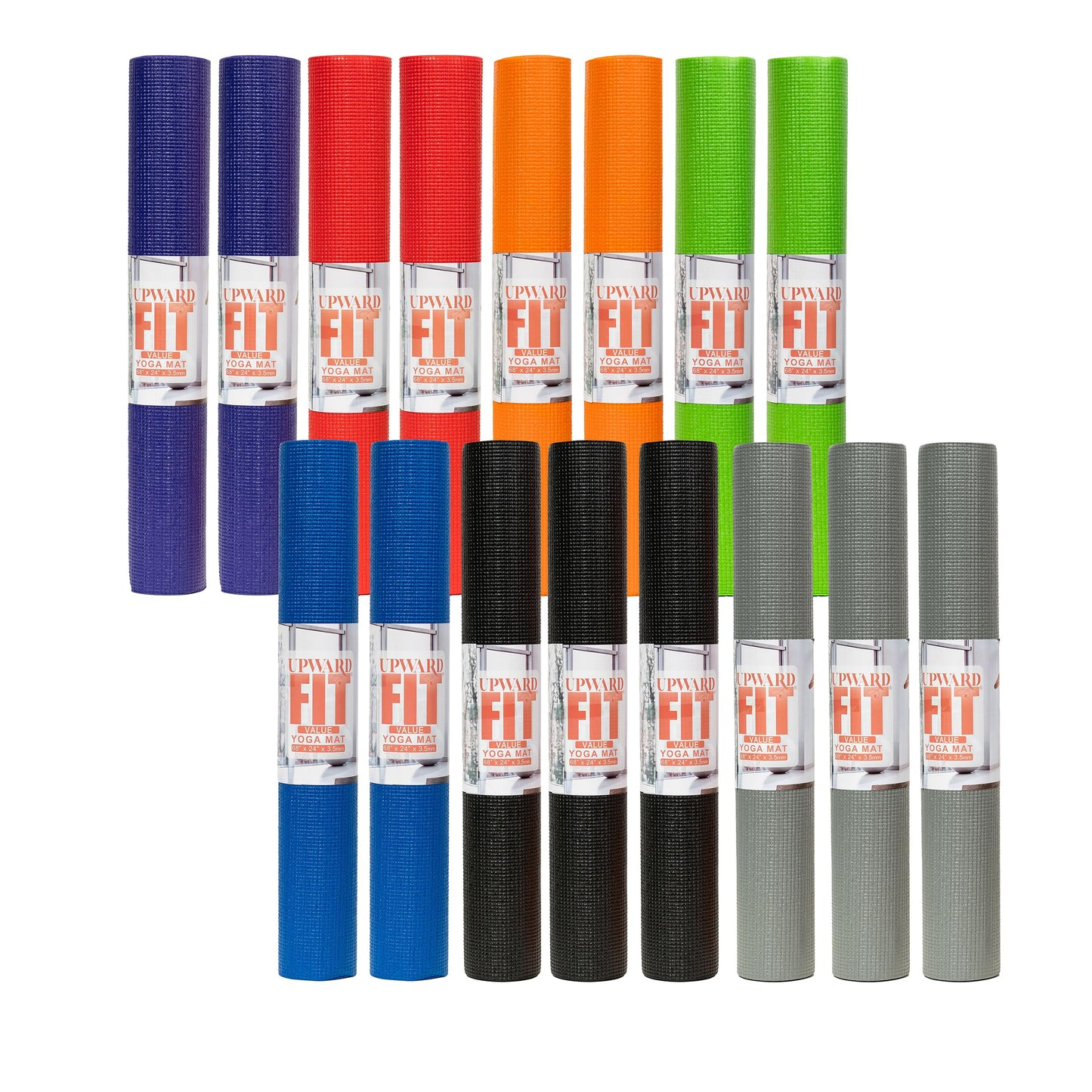 16-Pack Value Yoga Mat, 68" x 24" Non Slip Exercise Mat, 3.5mm Thick Gym Mat, Bulk Non Toxic Yoga Mats for Schools and Studios