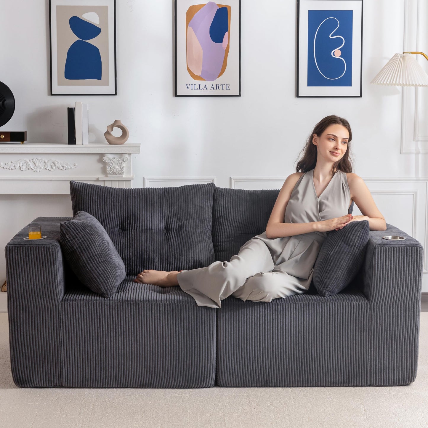 MAXYOYO Modular Sectional Sofa Couch, L Shaped Modern Cloud Couch with 1 Ottoman, Sofa in A Box, Tufted 4-Seat Boneless Sleeper Chair for Living Room, No Assembly Required, Orange