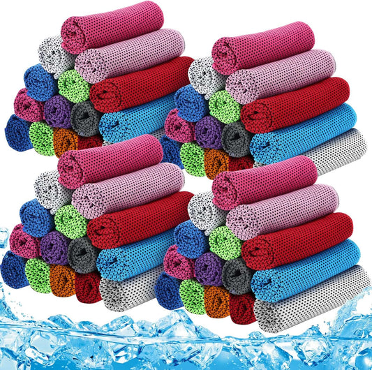 Redbaker 90 Pack Cooling Towels Bulk for Neck and Face 40" x 12" Ice Cool Towel Multicolored Microfiber Sweat Rag for Gym Workout Running Yoga Fitness Travel Outdoor Sports