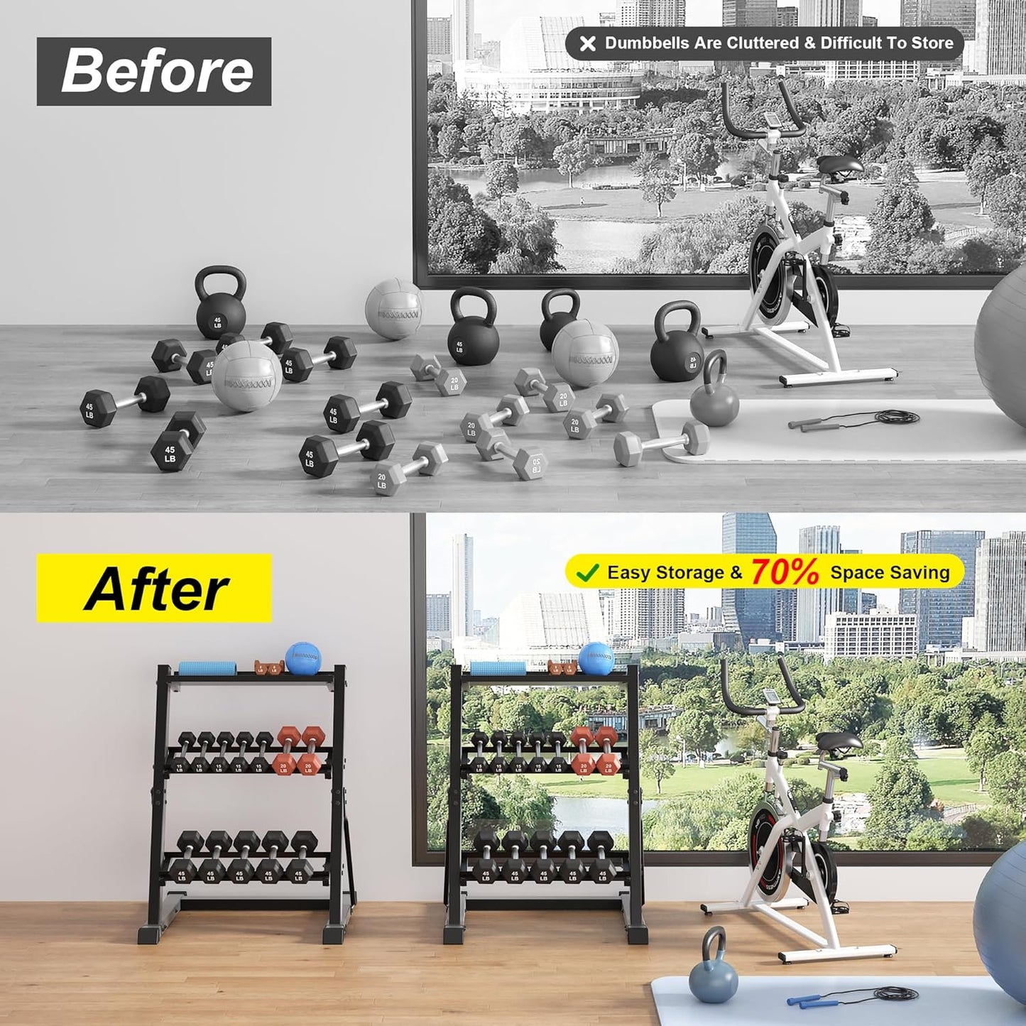3 Tier Dumbbell Rack Weight Storage Organizer for Home Gym, Weight Rack for Dumbbells, Kettlebells, 500LBS(Rack Only)
