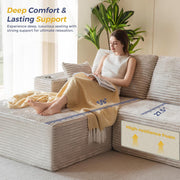 MAXYOYO 110" Modular Sectional Couch with L-Shape Chaise, Modern Boneless Couch for Living Room, Sofa in A Box, Oversized Sofa Sleeper with Deep Seat, No Assembly Required, Grayish Beige