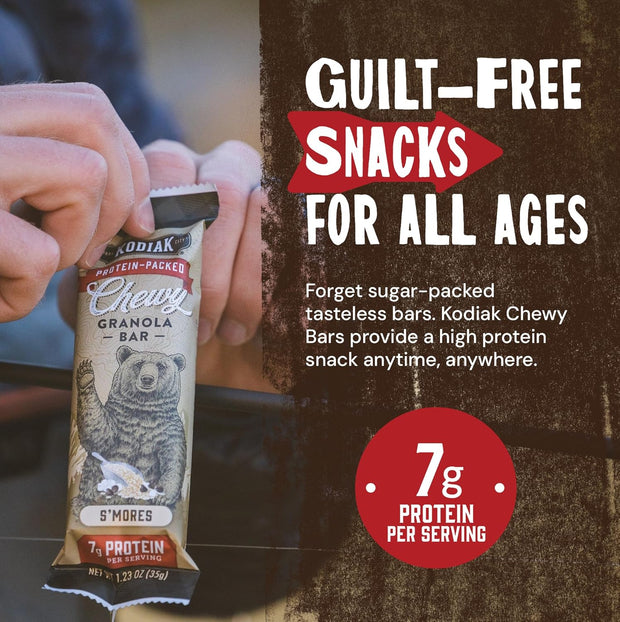 Kodiak Cakes Chewy Granola Snack Bars, S'mores, High Protein, 100% Whole Grains, 12 boxes with 5 bars each (60 bars total)