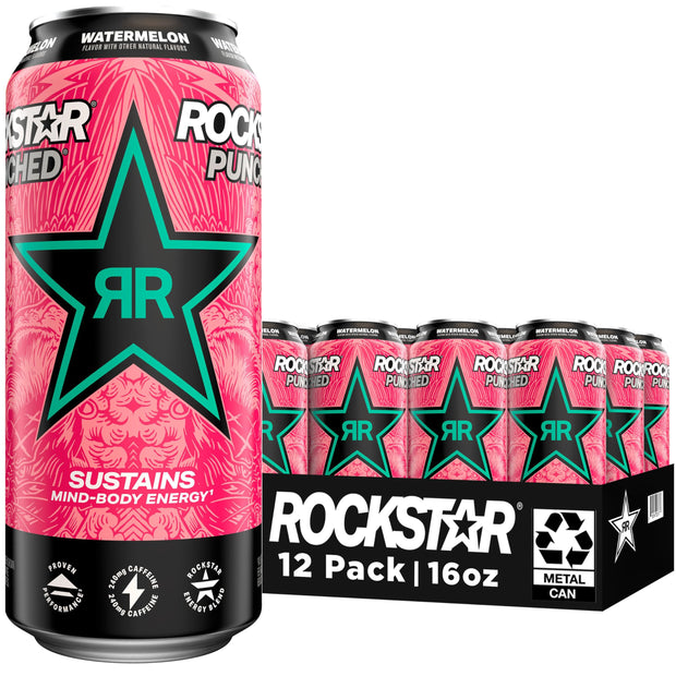 Rockstar Energy Drink Punched Hardcore Apple, 16oz Cans (12 Pack)