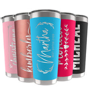 Personalized Tumblers, Stainless Steel 20 oz Tumbler w/Lid | 13 Designs | Personalized Cups Double Walled Insulated Coffee Cup for, Gym, Fitness | Hot and Cold Drink Use - Black