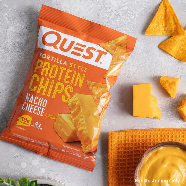 Quest Nutrition Nacho Cheese Tortilla Style Protein Chips, 18g Protein, 4g Net Carb, Low Carb, Gluten Free, 1.1 oz (Pack of 4)