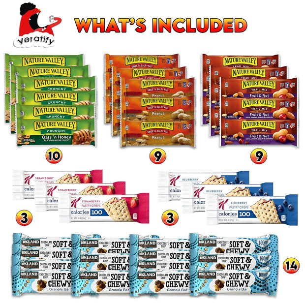 Veratify - Healthy Mixed Snack Box & Snacks Gift Variety Basket - Perfect for Men, Women, Adults, Office, School, College, Work - Variety Assortment Gift Basket - (Gift Care Package 66 Count)