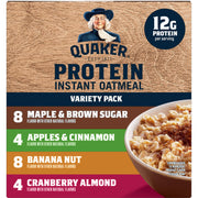 Quaker Instant Oatmeal, Protein 4 Flavor Variety Pack, 7g+ Protein, Individual Packets, 24 Count