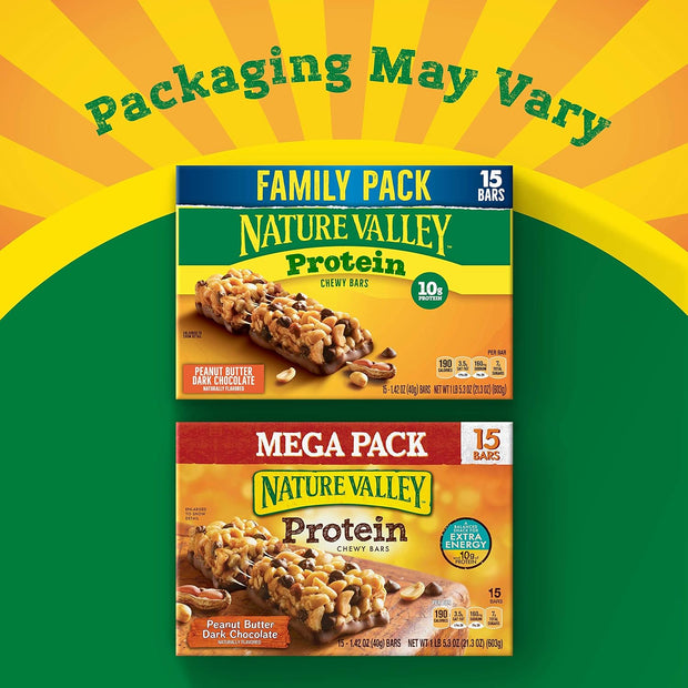 Nature Valley Breakfast Bars, Protein Granola Bars, Peanut Butter Dark Chocolate, Chewy, Gluten-Free, Individually Wrapped, On-the-Go, No Artificial Flavors or High Fructose Corn Syrup, 15-Count Box