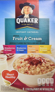 Quaker Instant Oatmeal Fruit & Cream, Variety Pack, 8-Count Boxes (Pack of 4)
