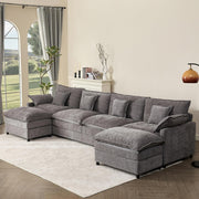 108" U Shaped Couch, Modular Sectional Sofa, 3-Seater Comfy Cloud Couch with Movable Ottoman, Deep Seat Couches for Living Room, Chenille, Slate