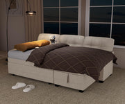 Reversible Sectional Sofa Couch, Sleeper Sofa Bed with Storage Chaise Pull Out Couch for Living Room | Hidden Stroge | Pull Out Bed | Removable Backrest | Linen Fabric, Beige