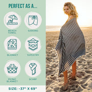 Sand Cloud Turkish Beach Towel - Sand Proof - 100% Certified Organic Turkish Towel - Quick Dry Towel for Beach, Picnic, Blanket or Bath Towel - As Seen on Shark Tank - Gocek (Black)