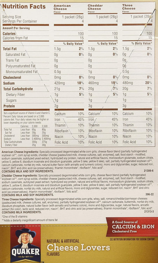 Quaker Instant Grits Cheese Lovers, Variety Pack, 12 Packets