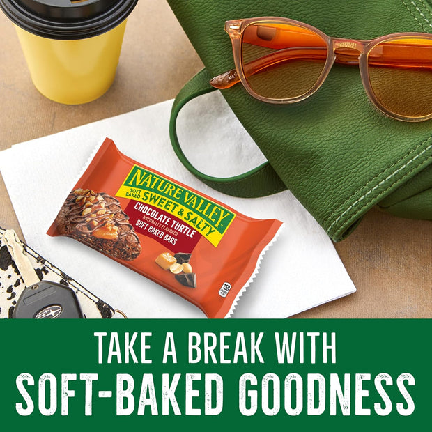 Nature Valley Soft Baked Sweet and Salty Bars, Chocolate Turtle, Made with Whole Grain, 5 Bars, 6.2 oz
