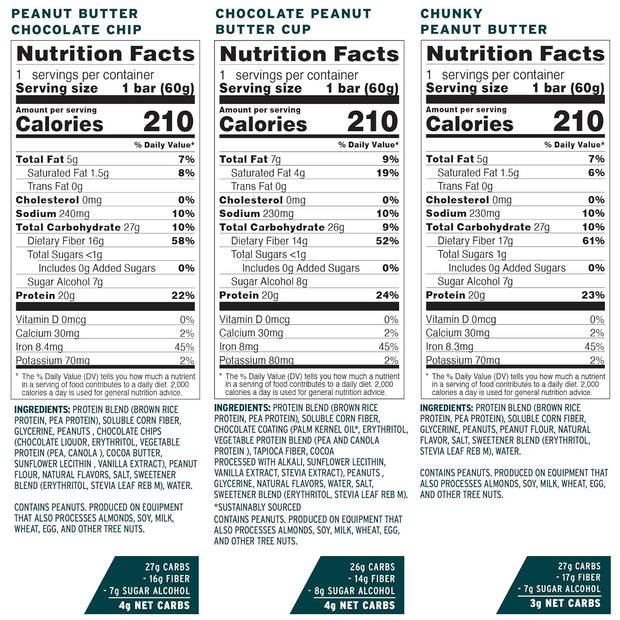 No Cow Vegan Protein Bars, Upgraded Peanut Butter Variety Pack | 20g Plant Based Protein, Gluten Free, Dairy Free, Soy Free, Keto Friendly, Low Sugar, High Fiber Snack Bars | Pack of 12