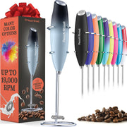 Powerful Handheld Milk Frother, Mini Milk Frother Wand, Battery Operated Stainless Steel Drink Mixer - Frother Stand for Milk Coffee, Lattes, Cappuccino, Frappe, Matcha, Hot Chocolate. Gift