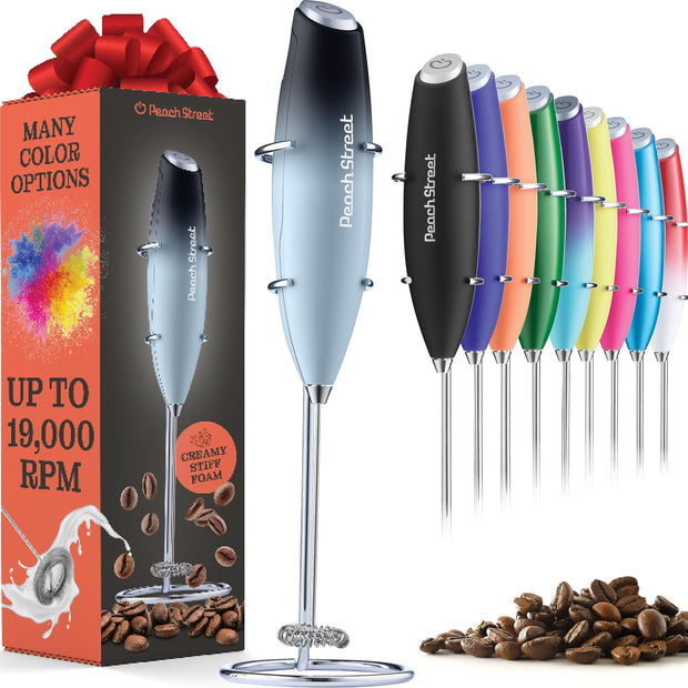 Powerful Handheld Milk Frother, Mini Milk Frother Wand, Battery Operated Stainless Steel Drink Mixer - Frother Stand for Milk Coffee, Lattes, Cappuccino, Frappe, Matcha, Hot Chocolate. Gift