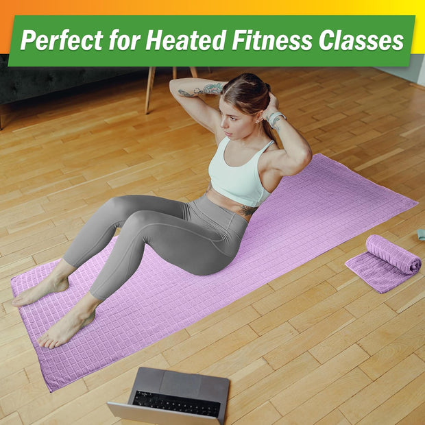 Wakeman Yoga Mat Towel and Gym Towel Set - 2-Piece Non Slip Set for Hot Yoga, Pilates, and Gym - 72” x 24” Sweat Absorbent and Quick Drying Blanket with Corner Pockets for Mats (Violet)