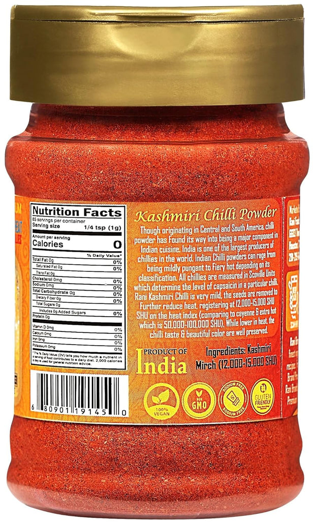Rani Kashmiri Chilli Powder (Deggi Mirch, Low Heat) Ground Indian Spice 16oz (1lb) 454g PET Jar ~ All Natural | Salt-Free | Vegan | Kosher | Gluten Friendly