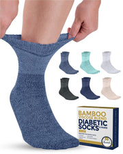 Pembrook Bamboo Viscose Diabetic Socks for Women & Men - 6 Pairs Ankle Socks for Swollen Feet | Neuropathy Socks | Edema Neuropathy Socks for Women | Diabetic Socks Women 9-12