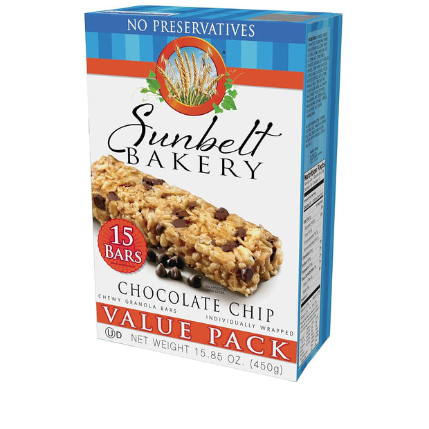 Sunbelt Bakery Chewy Chocolate Chip Granola Bars, 1.1 oz Bars, 15 Count