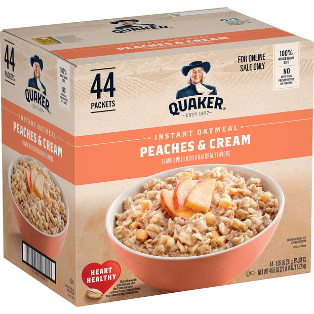 Quaker Instant Oatmeal Lower Sugar, 4 Flavor Variety Pack 44 Count (Pack of 1)