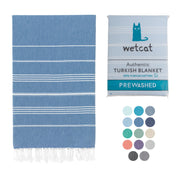 WETCAT Turkish Beach Towel Oversized (38"x71") 100% Turkish Cotton, Made in Turkey - Sand Free, Extra Large, Ultra Soft, Quick Drying, Compact & Lightweight for Travel - Blue