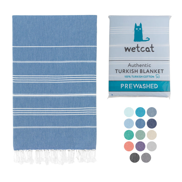WETCAT Turkish Beach Towel Oversized (38"x71") 100% Turkish Cotton, Made in Turkey - Sand Free, Extra Large, Ultra Soft, Quick Drying, Compact & Lightweight for Travel - Blue