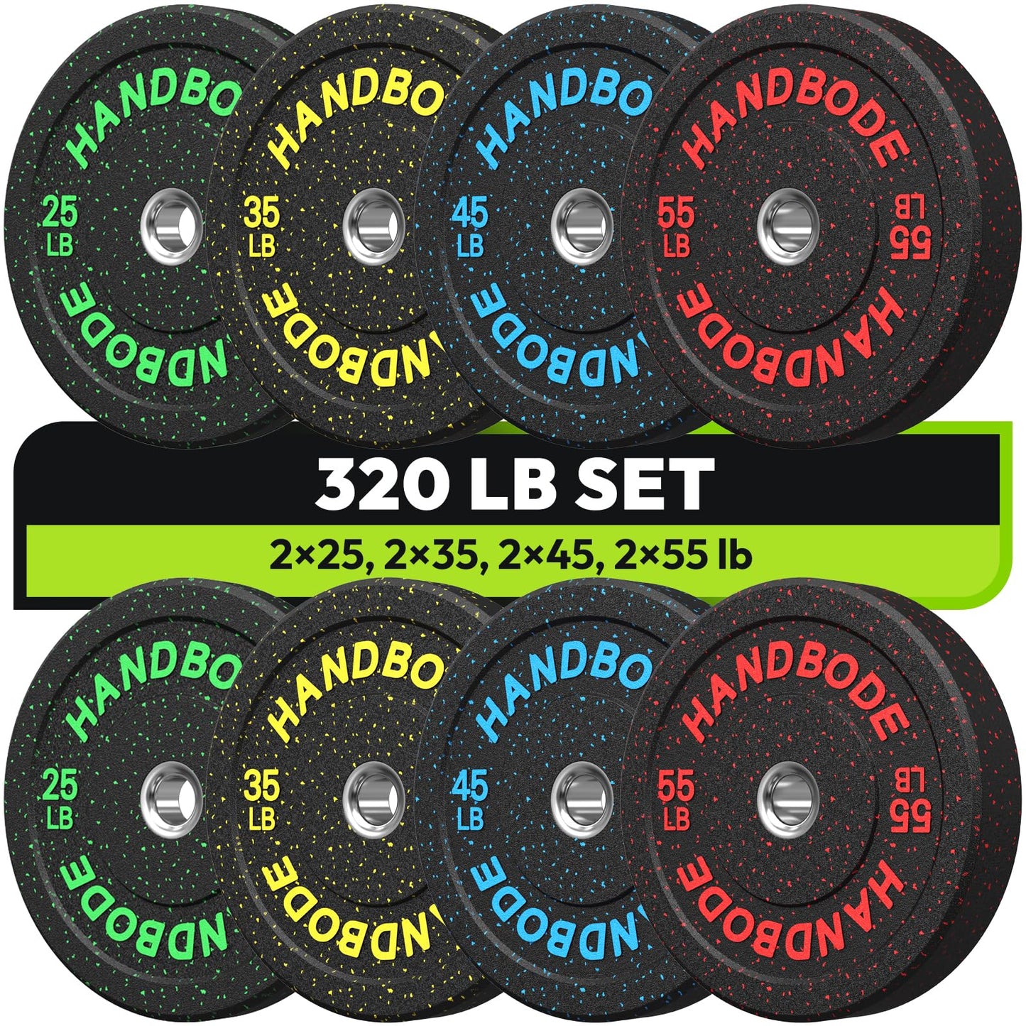 2-Inch Bumper Plates High Bounce, Olympic Weight Plate Set 45/100/160/190/260/300lb, Barbell Weight Plates Set for Home Gym, Colored Weights Rubber Strength Training Plate for Weight Lifting