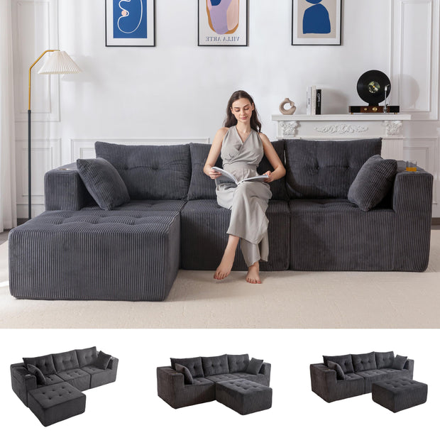 MAXYOYO Modular Sectional Sofa Couch, L Shaped Modern Cloud Couch with 1 Ottoman, Sofa in A Box, Tufted 4-Seat Boneless Sleeper Chair for Living Room, No Assembly Required, Orange