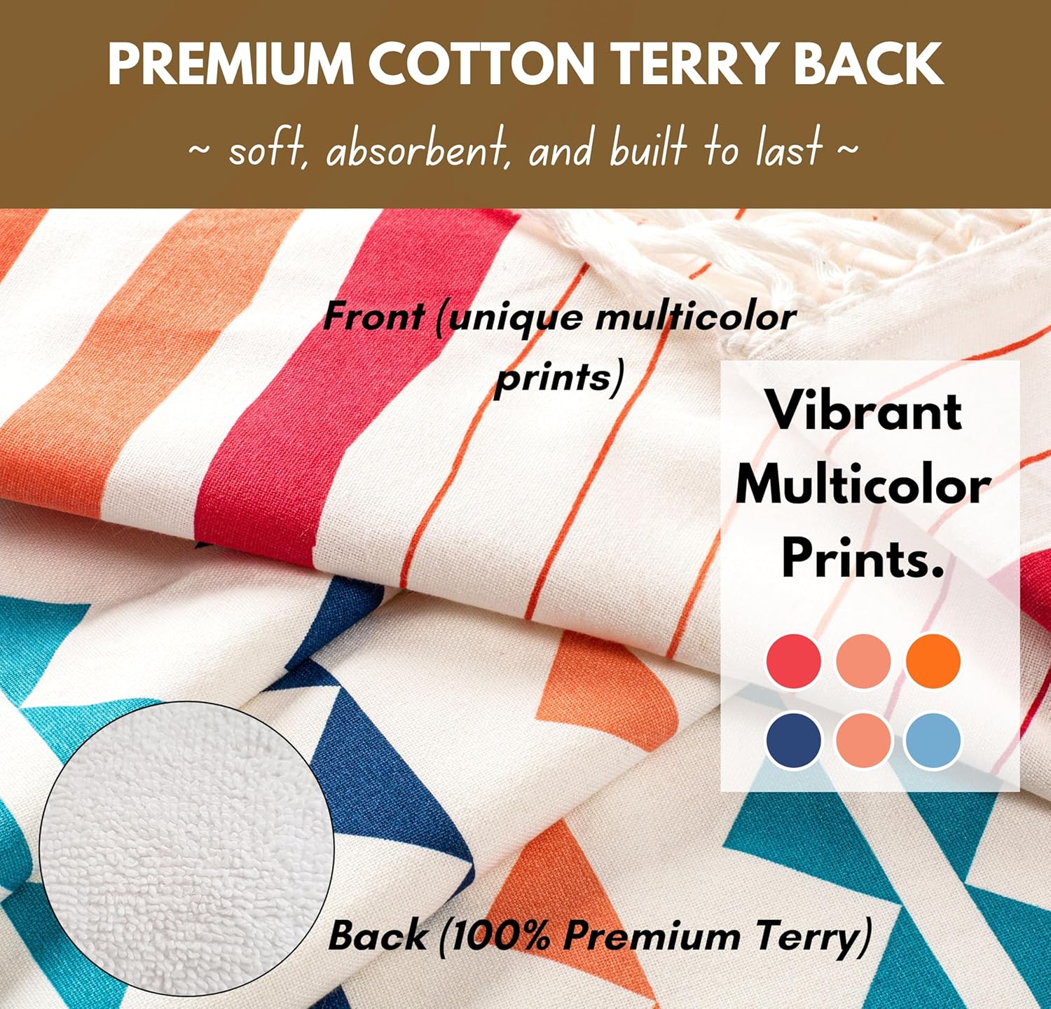 Native Fab Oversized Turkish Beach Towels - 2 Pack - Terry Cotton - Extra Large 40x72 inches, Soft, Absorbent, Quick Dry Towels for Adults, Swim, Bath, Spa, Pool - Red, Orange, Blue, Navy