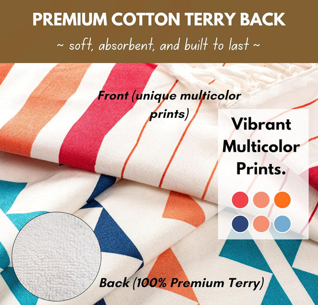 Native Fab Oversized Turkish Beach Towels - 2 Pack - Terry Cotton - Extra Large 40x72 inches, Soft, Absorbent, Quick Dry Towels for Adults, Swim, Bath, Spa, Pool - Red, Orange, Blue, Navy