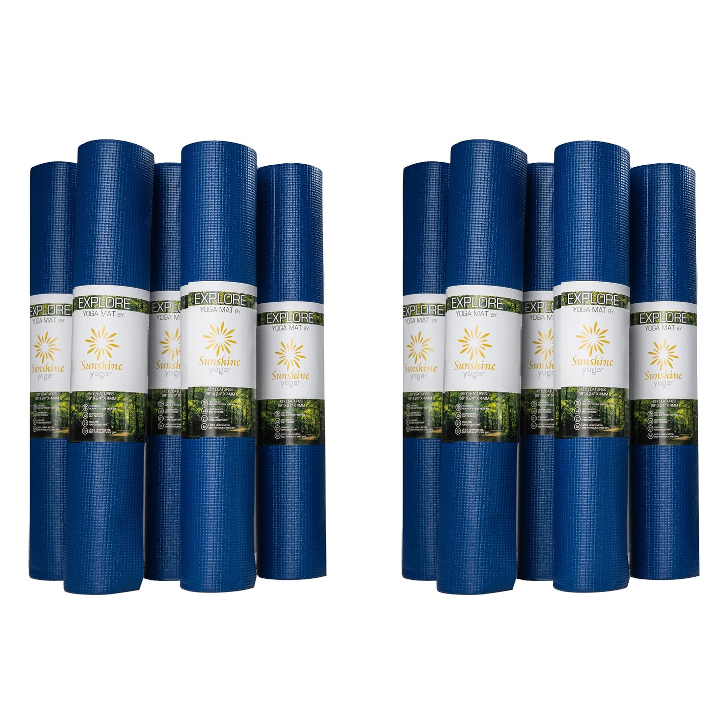 Sunshine Yoga 10-Pack Explore Yoga Mat, 68" x 24" Exercise Mat, 4mm Thick Non Slip Workout Mat, Anti-Tear Gym Mat, Bulk Yoga Mats for Home Workout or Studio