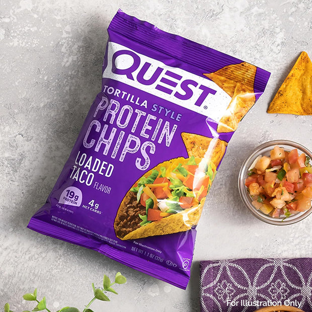 Quest Nutrition Loaded Taco Tortilla Style Protein Chips, 19g Protein, 4g Net Carb, Low Carb, Gluten Free, 1.1 oz (Pack of 4)