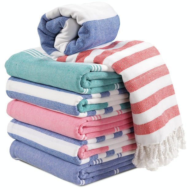 LANE LINEN 6 Pack Oversized Pre-Washed Lightweight Quick Dry Coral Beach Towels - 39"x71"