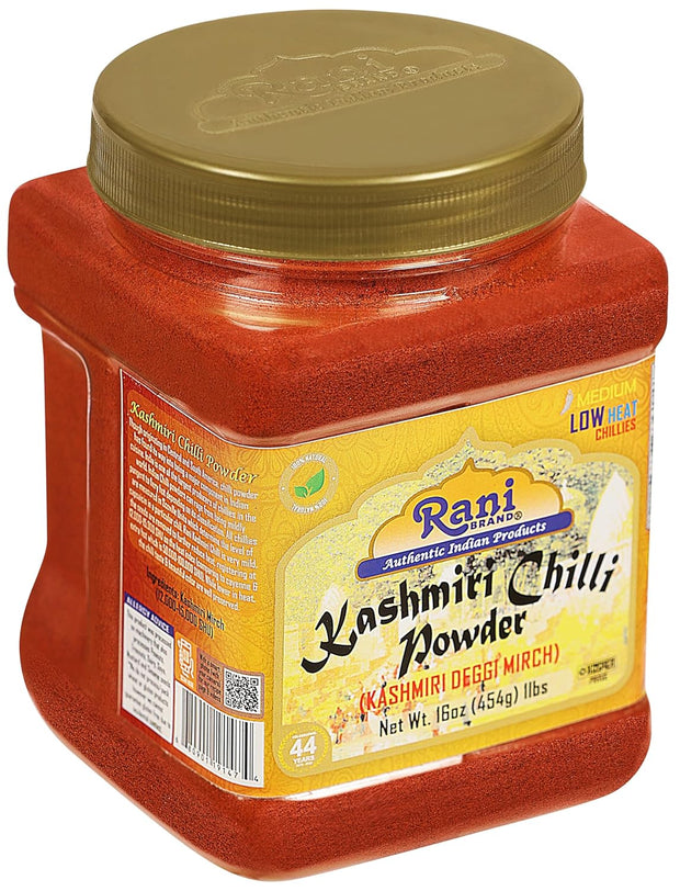 Rani Kashmiri Chilli Powder (Deggi Mirch, Low Heat) Ground Indian Spice 16oz (1lb) 454g PET Jar ~ All Natural | Salt-Free | Vegan | Kosher | Gluten Friendly