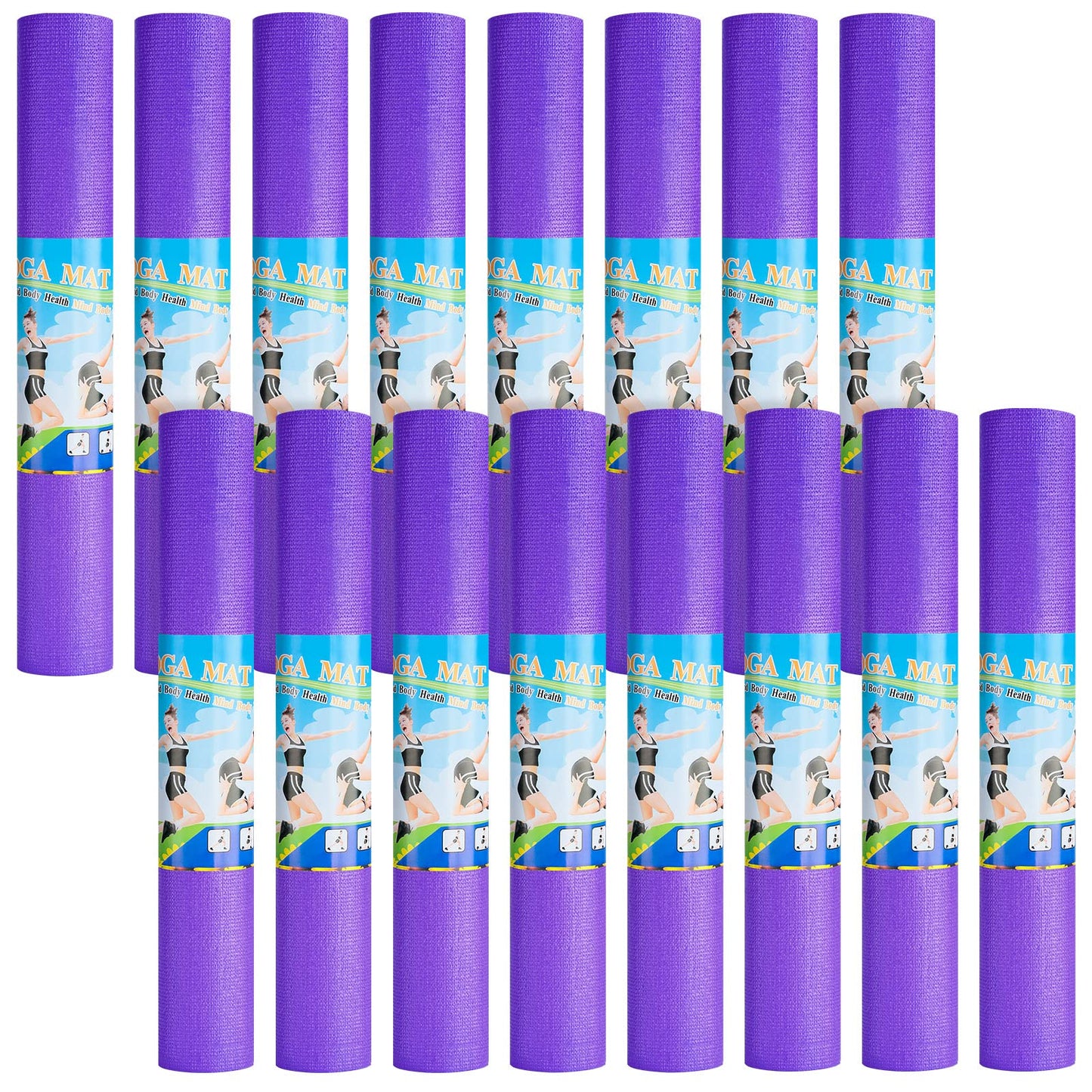 Funtery 16 Pack 3 mm Thick Yoga Mat Exercise Workout Mat Non Slip Fitness Pad for Women Gym Home Yoga Pilates