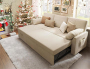 VanAcc Sleeper Sofa, Sofa Bed- 2 in 1 Pull Out Couch Bed with Storage Chaise, Sleeper Couch for Living Room, Grey Linen
