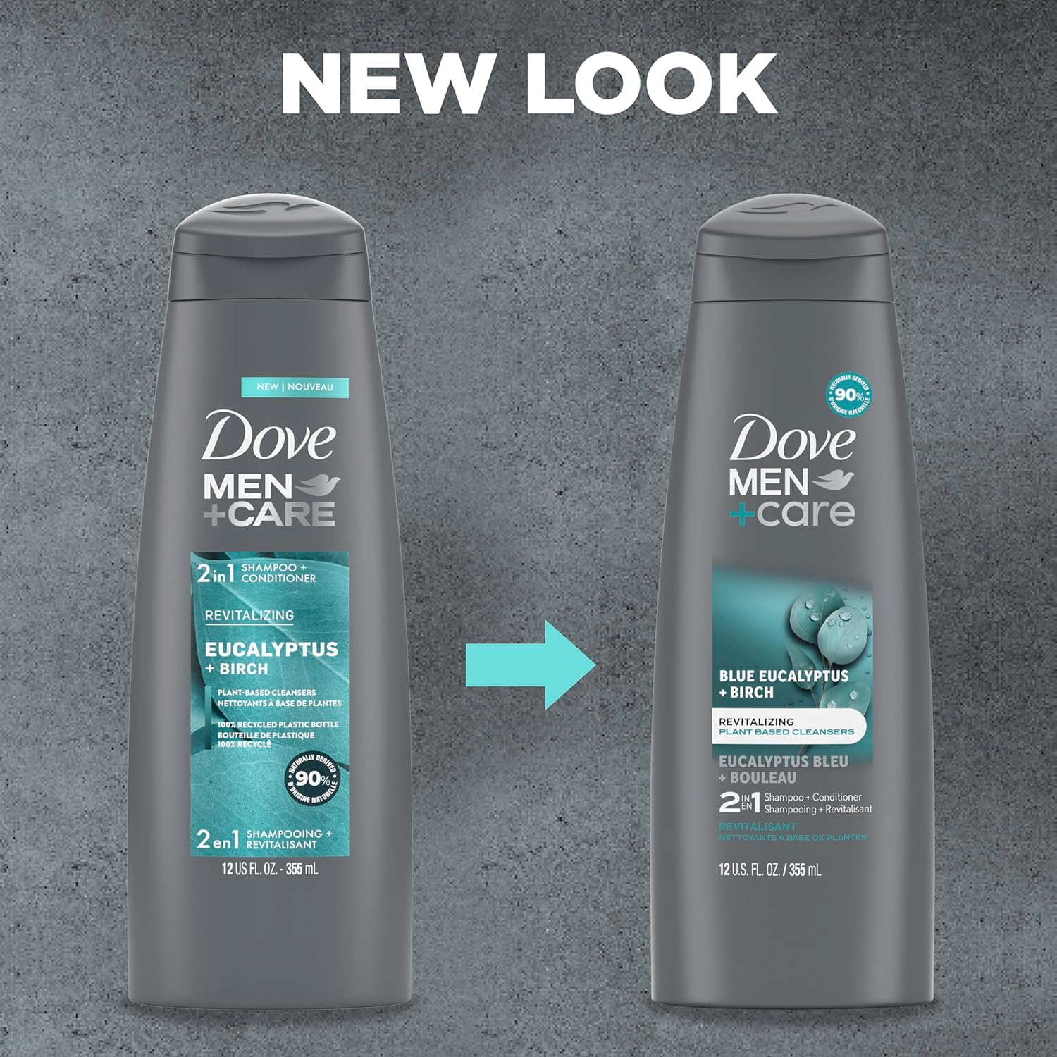 DOVE MEN + CARE 2 in 1 Shampoo & Conditioner Eucalyptus & Birch For Healthy-Looking Hair Naturally Derived Plant Based Cleansers 12 oz